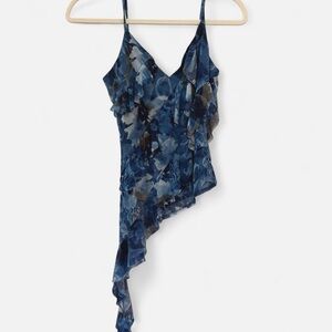 Fairycore Blue Floral Asymmetrical Tank Top